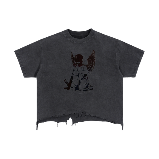 Vintage Wash Boxy Distressed Hem T-Shirt